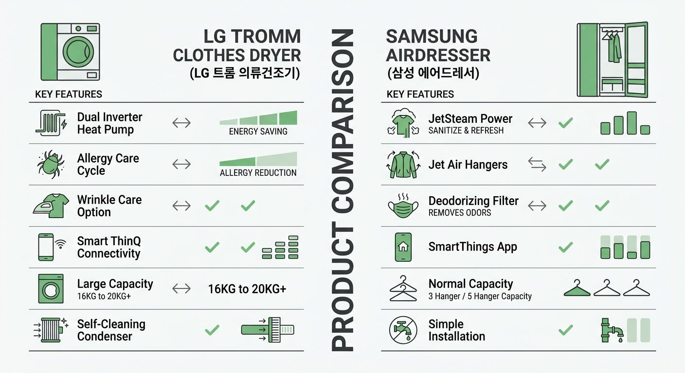 LG 트롬 의류건조기 vs 삼성 에어드레서 비교