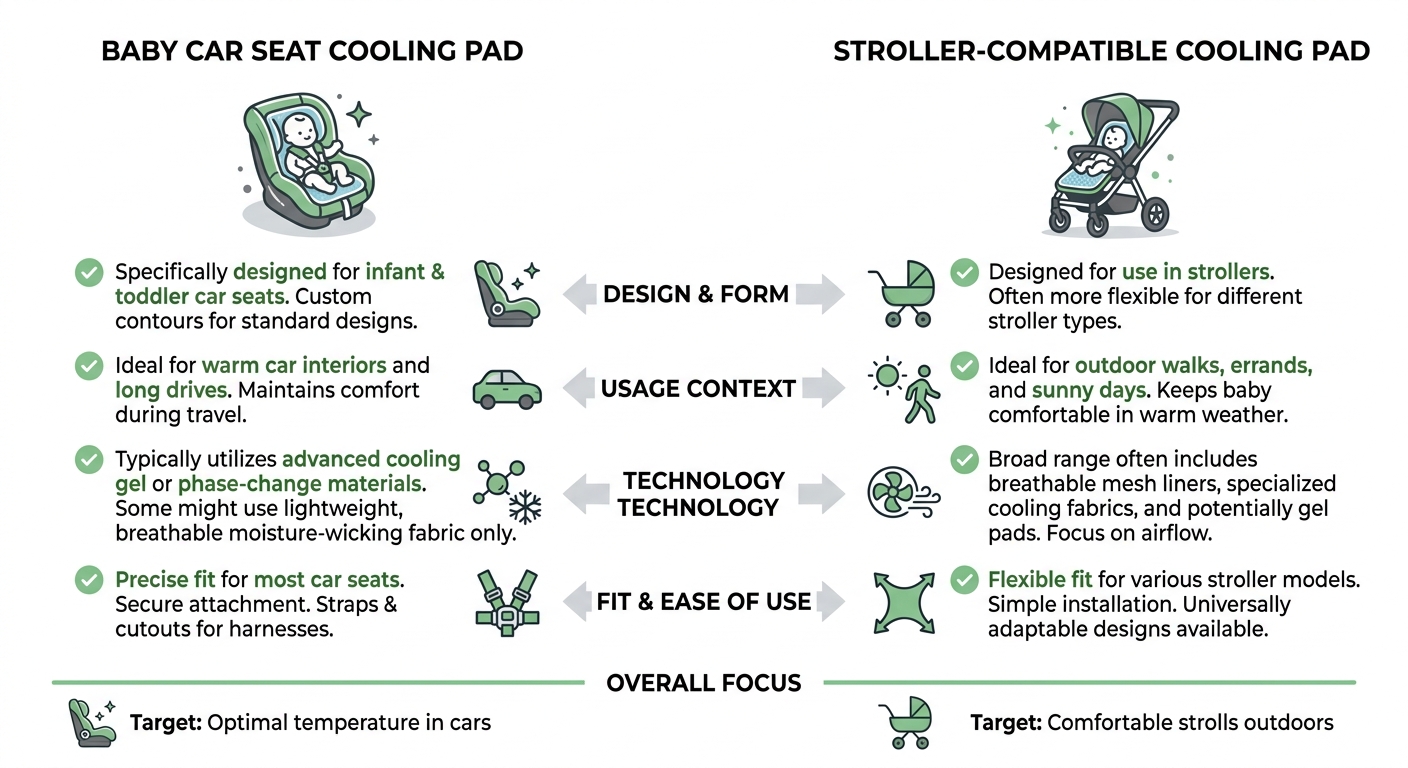 baby car seat cooling pad vs stroller-compatible cooling pad 비교