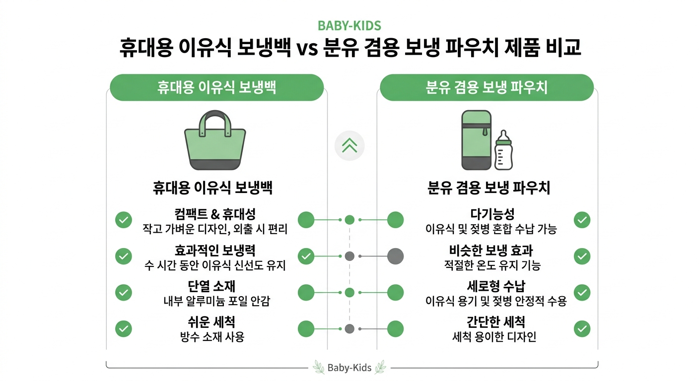 휴대용 이유식 보냉백 vs 분유 겸용 보냉 파우치 비교